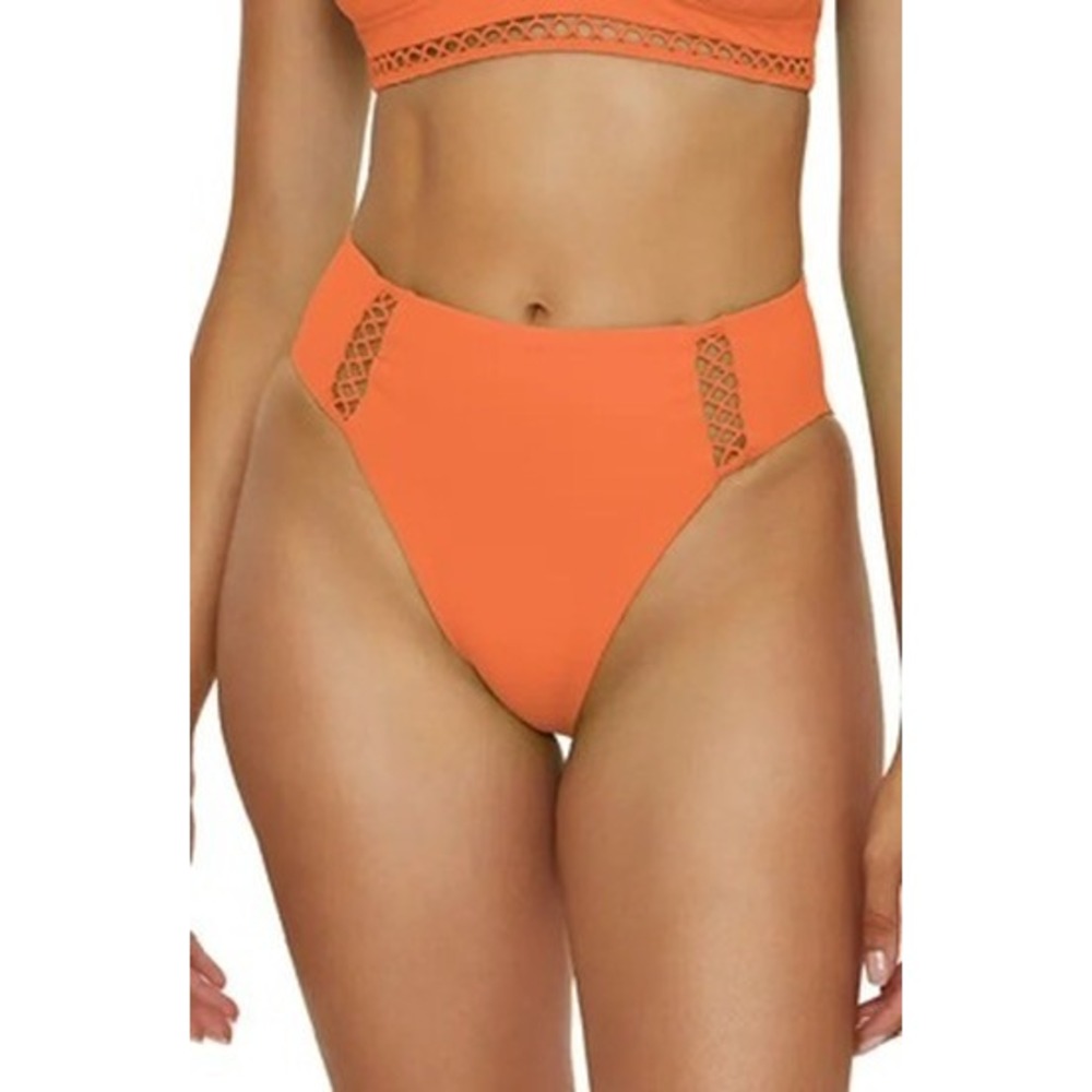 NWT BECCA by Rebecca Virtue Modern Edge Rib HighWaist Bikini Bottom Small Orange